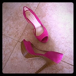 INC Pink Suede and Wood High 5" Platform Heels